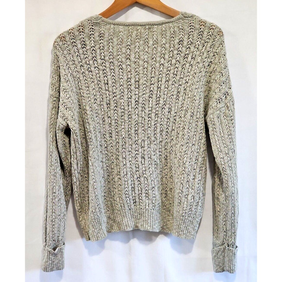 Pink Rose Cable Knit Sweater V-Neck Size Medium Grey Rolled Cuff Classic Preppy - Picture 4 of 6